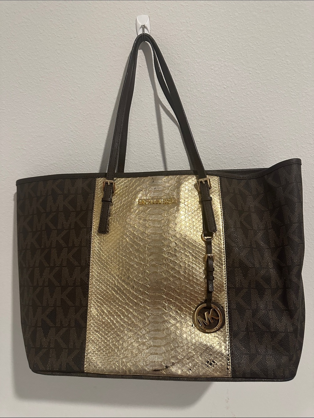 Michael Kors Brown and Gold MK Logo Tote